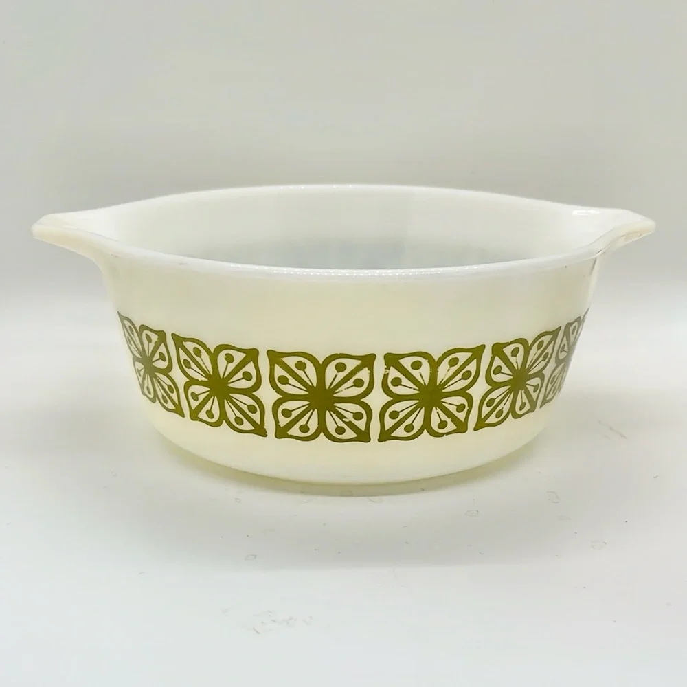 Vintage PYREX Square Flowers White and Green Patterned Mixing Bowl